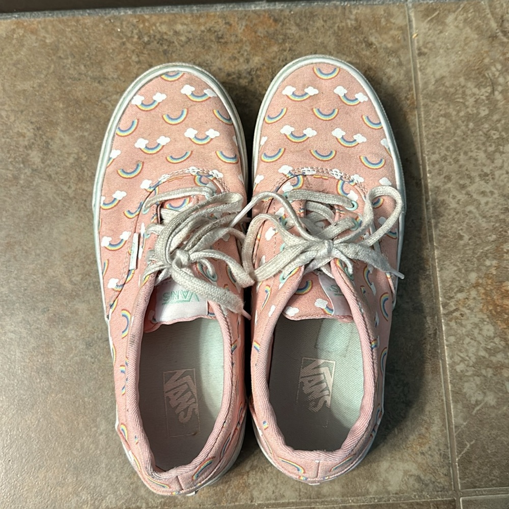 Youth Girl Pink Vans with Rainbows Size 5 - Picture 6 of 7